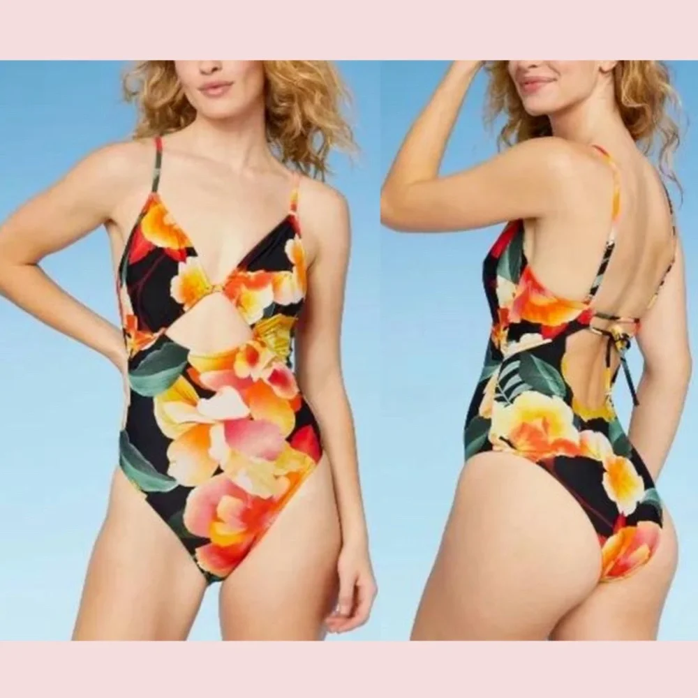 NEW $36 Shade & Shore [ Large ] Front Key hole One Piece Swimsuit Floral‎